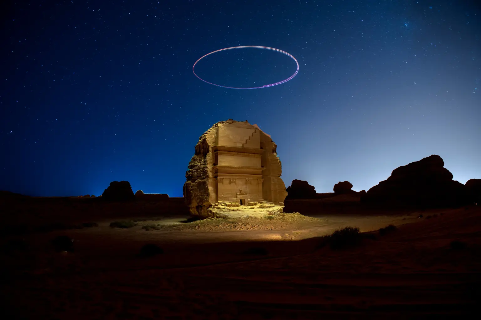 Qasr Al-Farid in Hegra, AlUla at night