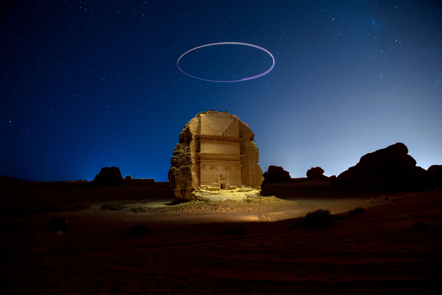Qasr Al-Farid in Hegra, AlUla at night