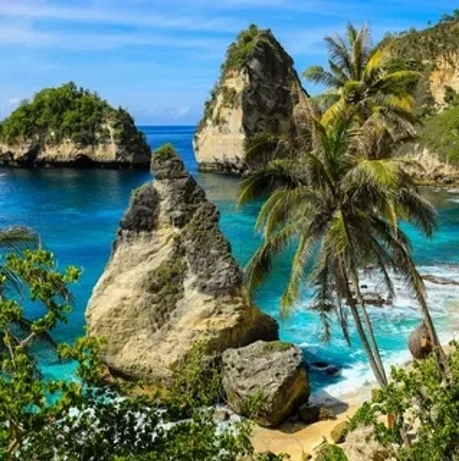 Stunning holiday package showcasing a tropical escape in Bali with crystal-clear waters and lush green landscapes.