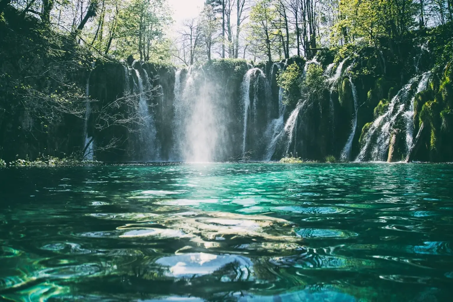 Serene landscape featuring lush greenery and majestic mountains under a clear blue sky.